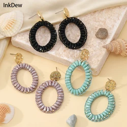 INKDEW Oval Shape Fashion Drop Earrings for Women Handmade Beads Crystal Big Long Earrings Jewelry Bohemia Gift boho EA094