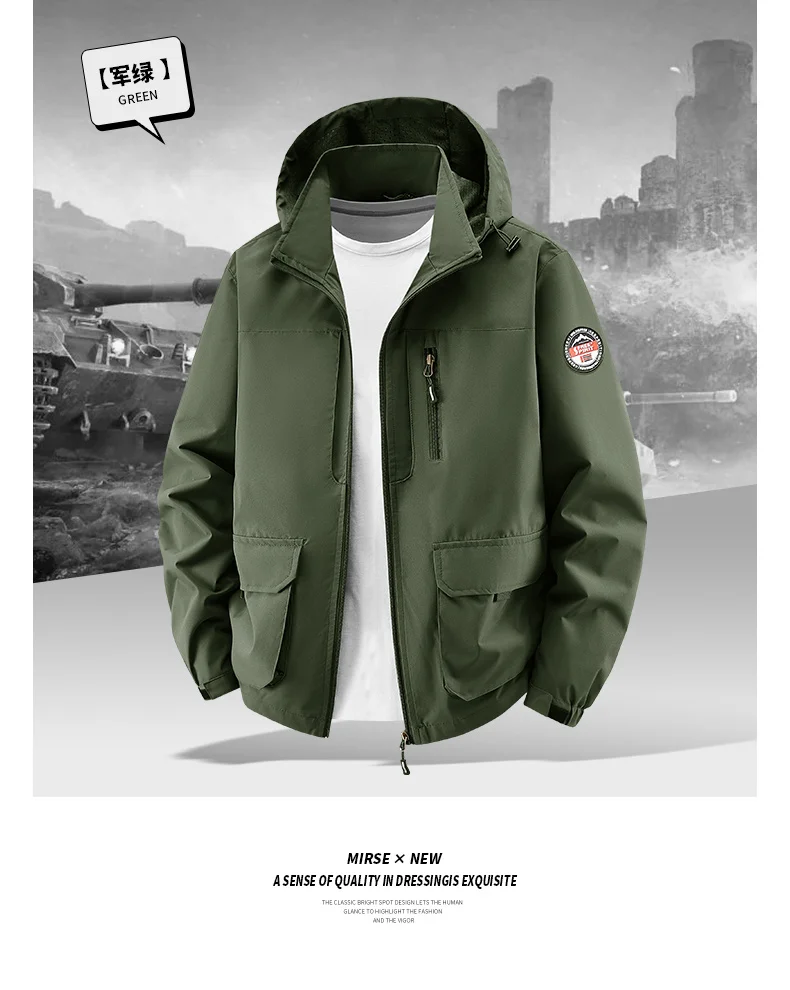 Big Size Men's Hooded Jacket Spring Autumn Casual Outdoor Coat Fashion Middle Aged Male Lightweight Windbreaker Daily Wear Tops