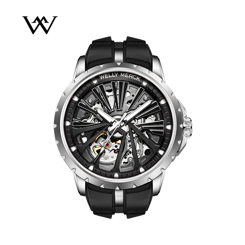 

WM Watch WellyMerck Automatic Mechanical Watches Man Stainless Steel Sapphire Crystal Skeleton Sport Casual Watch WM080