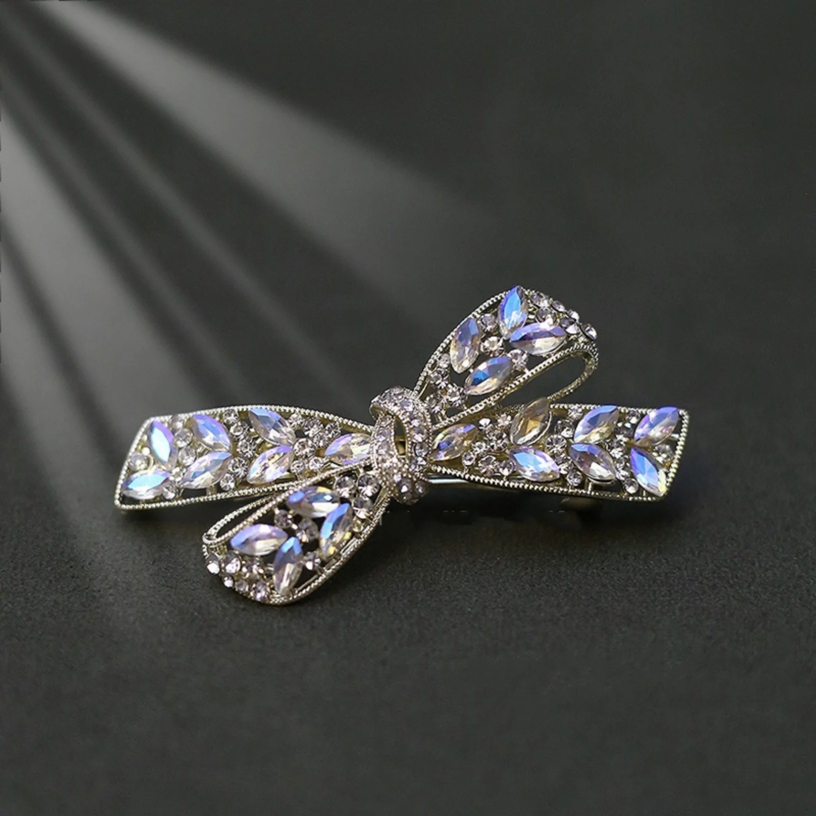 1 Stück Haarspange, glitzernde Kristall-Seitenclip mit Strasssteinen und Schleife, modischer Pony-Clip für Mädchen