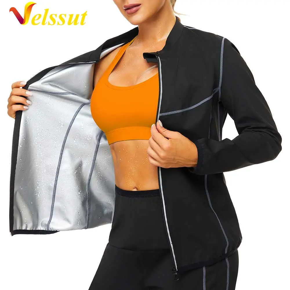 

Velssut Sauna Jacket for Women Weight Loss Top Thin Fitness Sweat Sportwear Fat Burner Thermo Ladies Body Shaper Zipper Workout