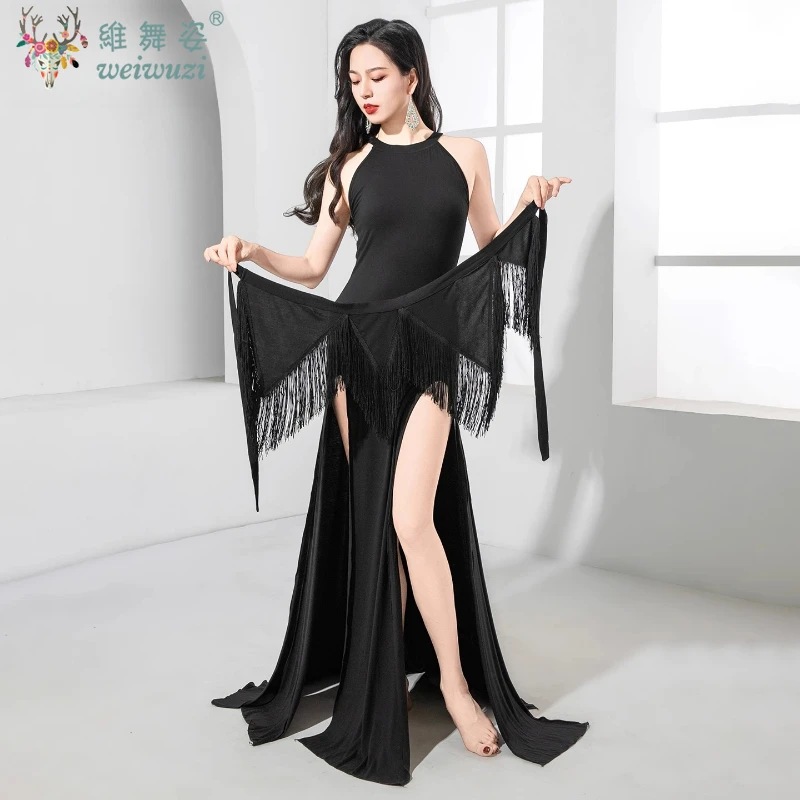 

New BellyDance Costume for Women's Sexy Backless Dress+Tassel Hip Scarf 2pcs Adult Oriental Dancing Professional Practice Outfit