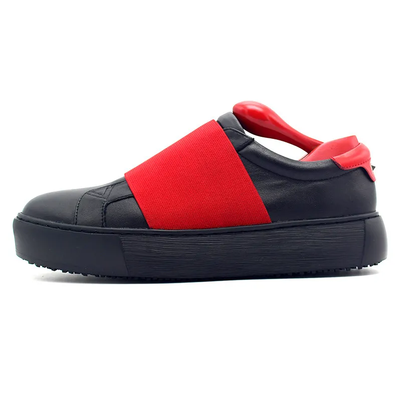 

Casual Shoes Red And Black Lazy Foot Loafers With Elastomer Band Comfortable Bottom Thick Bottom Street
