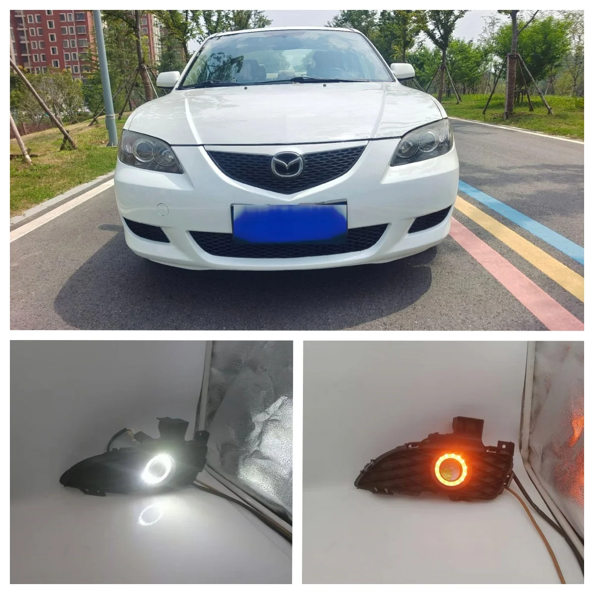 

Светодиодные противотуманные фары для Mazda 3 M3 2003-2009 годов выпуска, желто-белые, с функцией дневных ходовых огней (Angel Eye)