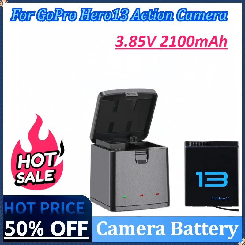

New 3.85V 2100mAh Camera Battery for GoPro Hero13 Fast Charging Box for Go Pro Hero 13 Rechargeable Batteries Sport Cameras