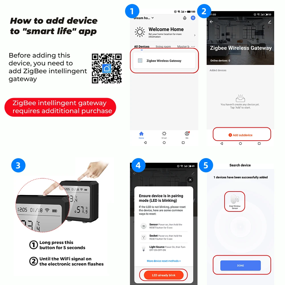 Tuya Smart Life Zigbee sensore di temperatura e umidità rilevatore di termometro per interni funziona con Zigbee Gateway Alexa Google Home