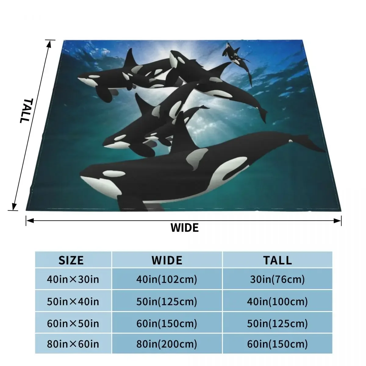 Ocean Orcas, Killer Whales and Calves Throw Blanket Decoratives Bed Blankets