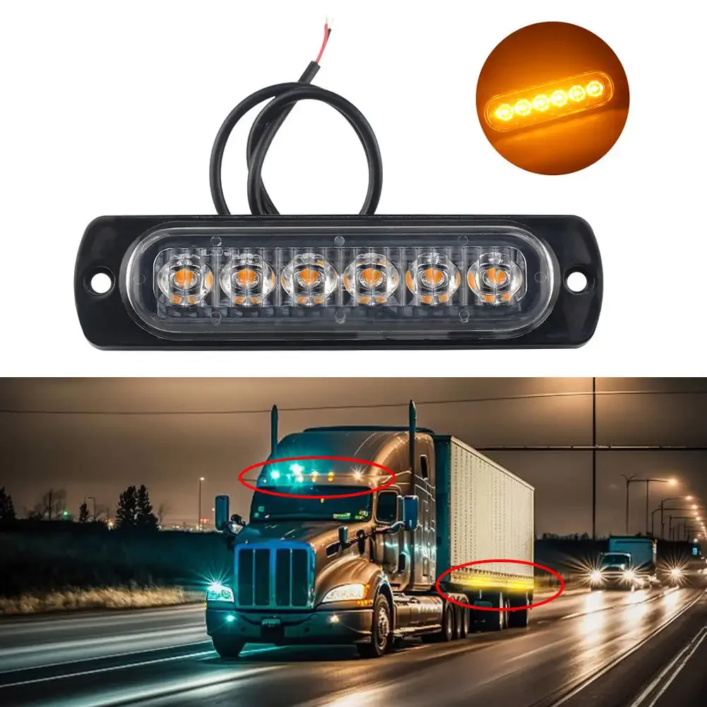 6SMD 12V24VTruck LED Constant Warning Light Side Marker Grille Lightbar Car Beacon Indicators Light Lamp Amber Traffic  LEDlight