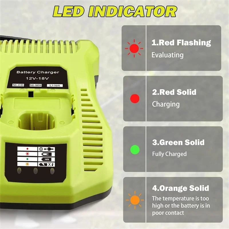 Rapid Auto Charger Replacement for Ryobi 18V Lithium-Ion/NiCad/NiMh Battery for Ryobi P102 P108 P189 P197 P103 P105 P190