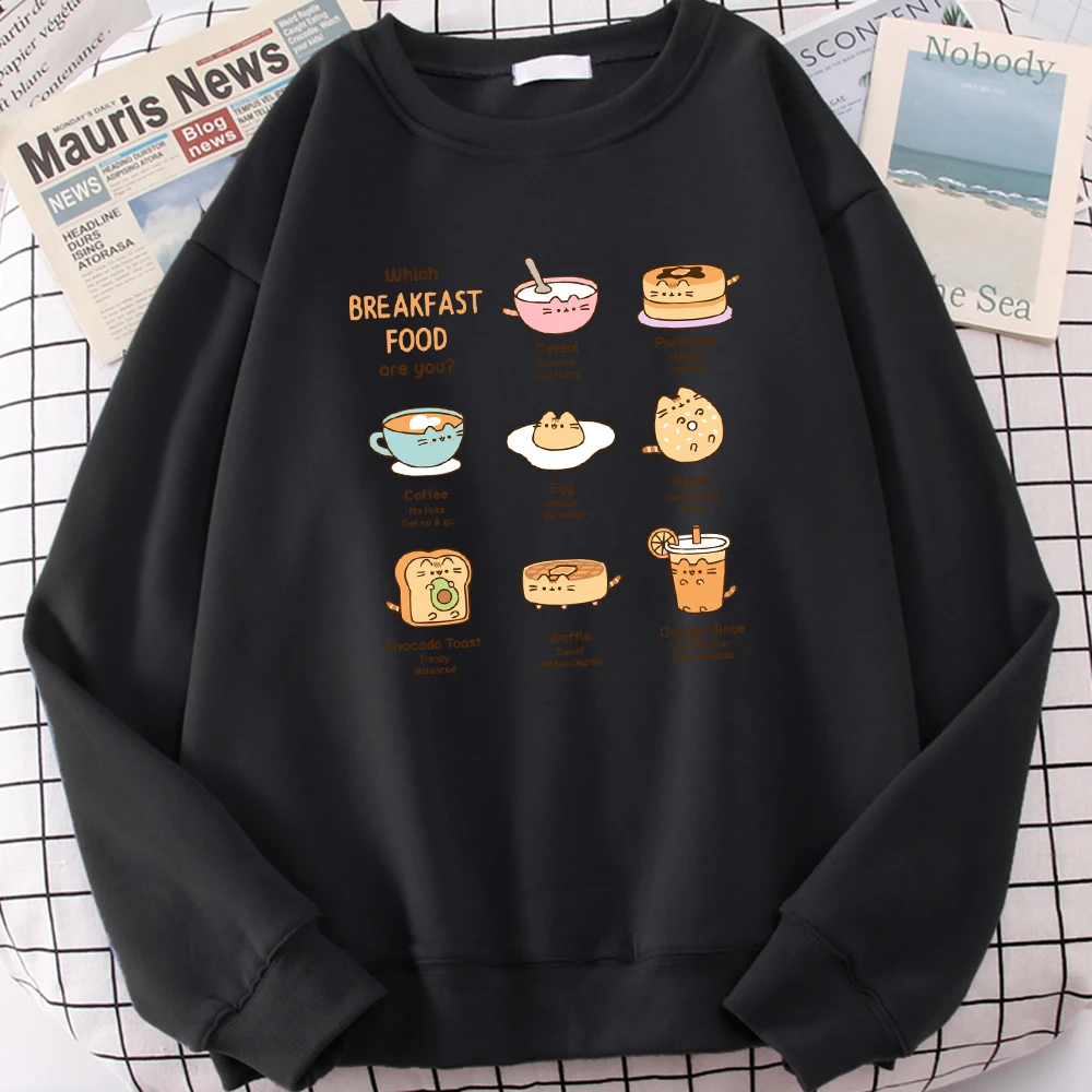 Different Breakfast Options For Cats Printed Sweatshirt Female Fashion Hip Hop Clothing All-Match Sportswear Casual Pullovers