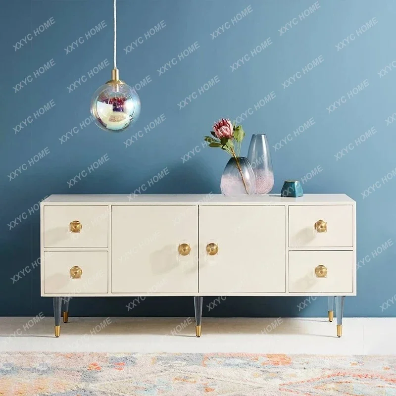 

Modern simple small fresh living room storage TV cabinet banquet hall household transparent high-footed bedroom side cabinet