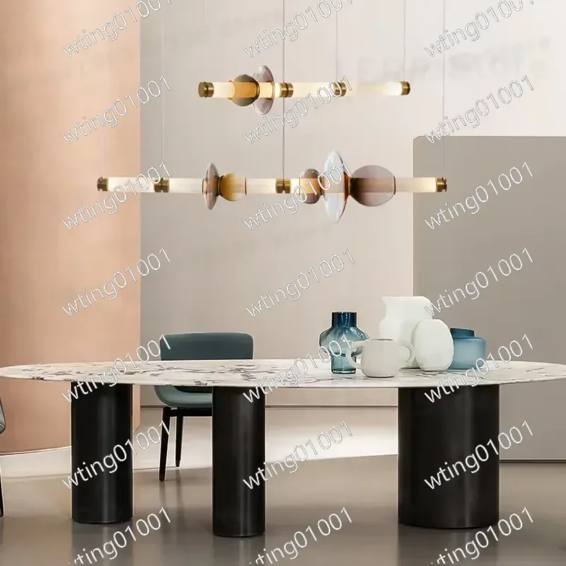for Nordic Designer Stained Glass Strip Pendant LED Chandelier Indoor Lighting Fixture for Living Room Bar Restaurant Study