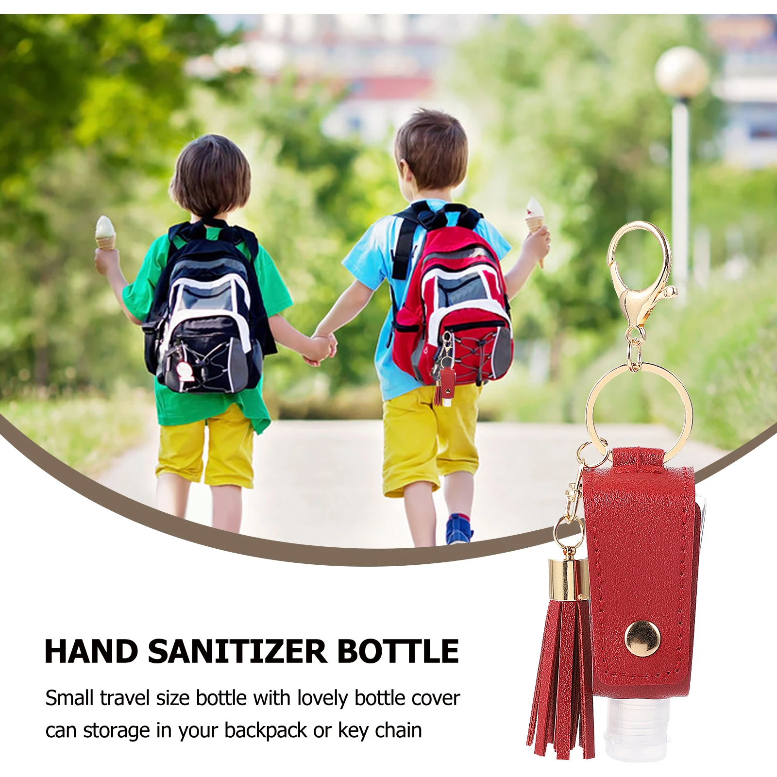 

1 set Hand 30ml Case Keychain PU Plastic Metal Tassel Bottle Cover Travel Holder Backpack Handbag Wrist Belt