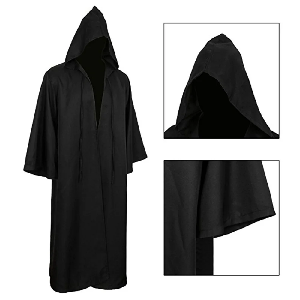 Men & Kids Tunic Hooded Black Robe Halloween Cloak Cosplay Costume Robe Wizard Cape Tunic Hooded Uniform