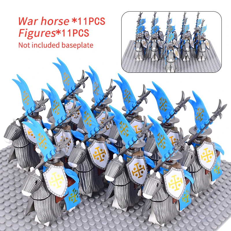 MOC Medieval Signifer Castle Figures Jerusalem Cavalry War Horse Military Building Blocks Bricks Toys for Children XMAS gifts