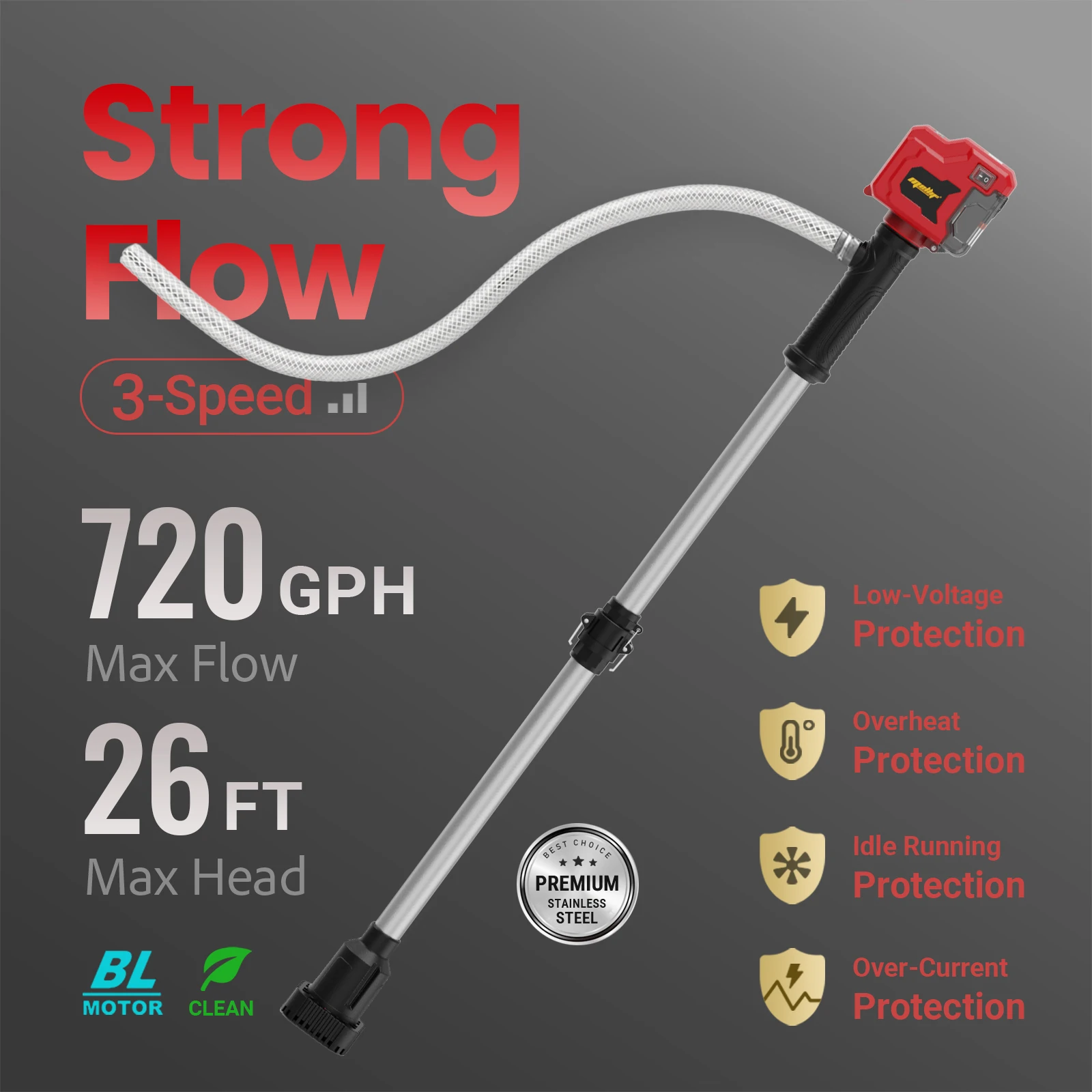 Cordless Stick Water Transfer Pump Compatible with Dewalt 18V 20V for Makita 18V Battery Brushless Deep Well Pump(tool only)