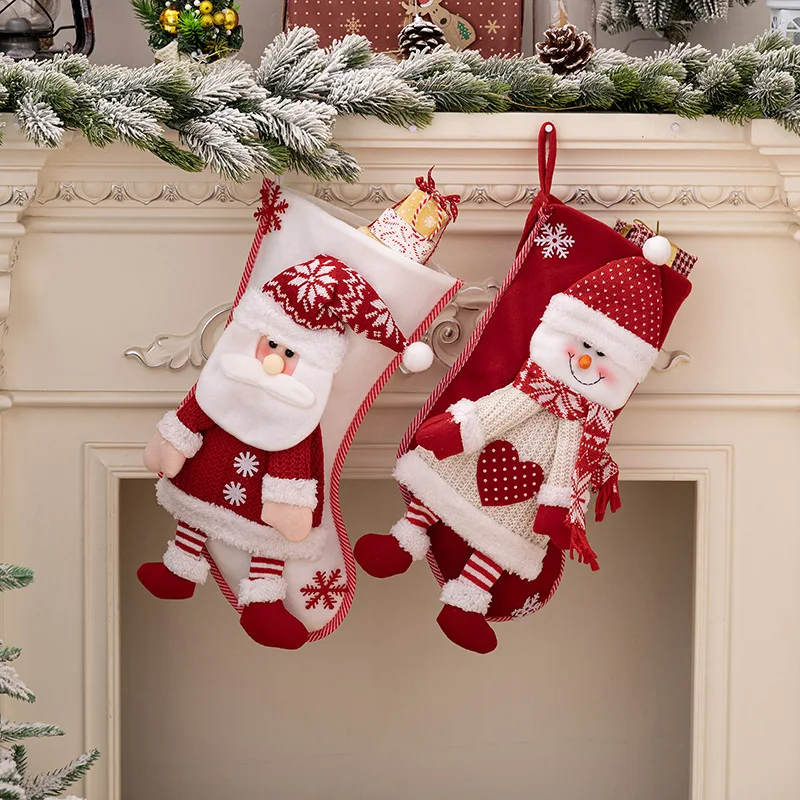 Haobei New Decorative Products Nordic Luxury Christmas Socks Elderly Gift Bag Snowman Gift Bag