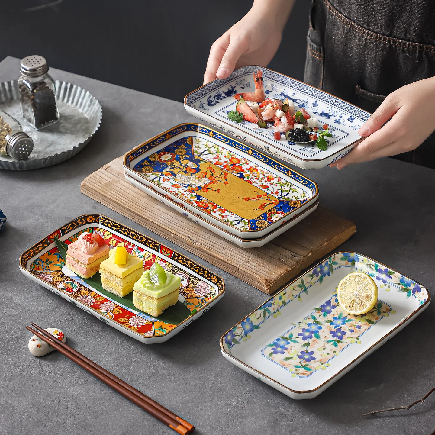 Ceramic Japanese sushi plate long plate Japanese cuisine retro sashimi plate restaurant