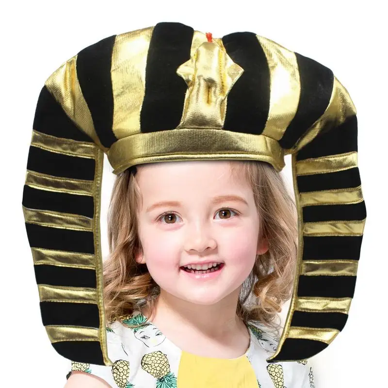 Pharaoh Hat Black Gold Kings Tut Egyptian Costume Unisex Adult Halloween Caps Soft Pharaoh Accessories For Adults Children Gift