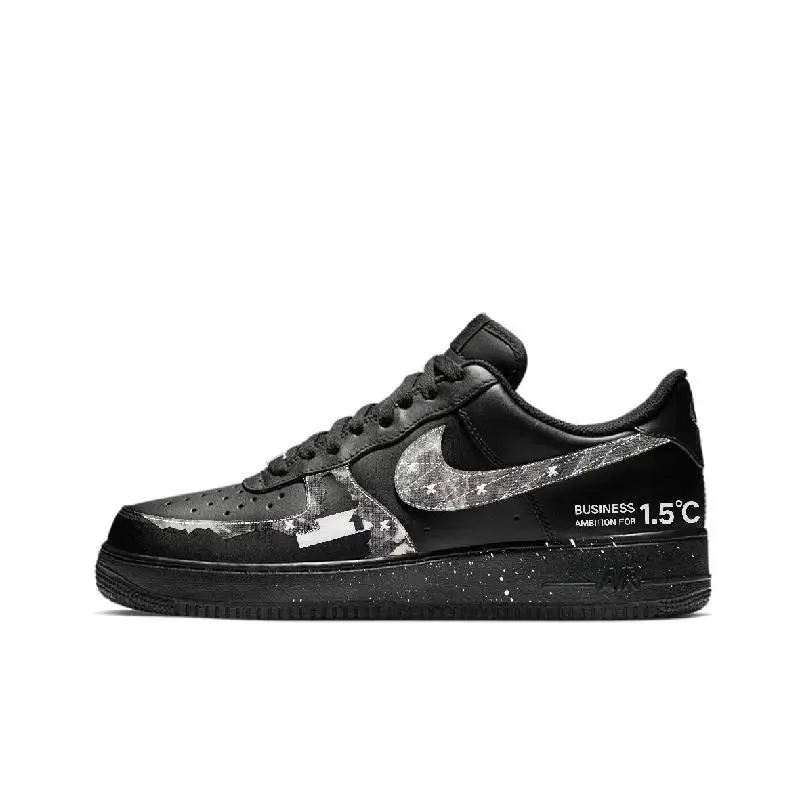 

[На заказ в тумане] Нескользящие легкие низкие туфли для скейтборда Nike Air Force 1, мужские черные камуфляжные туфли