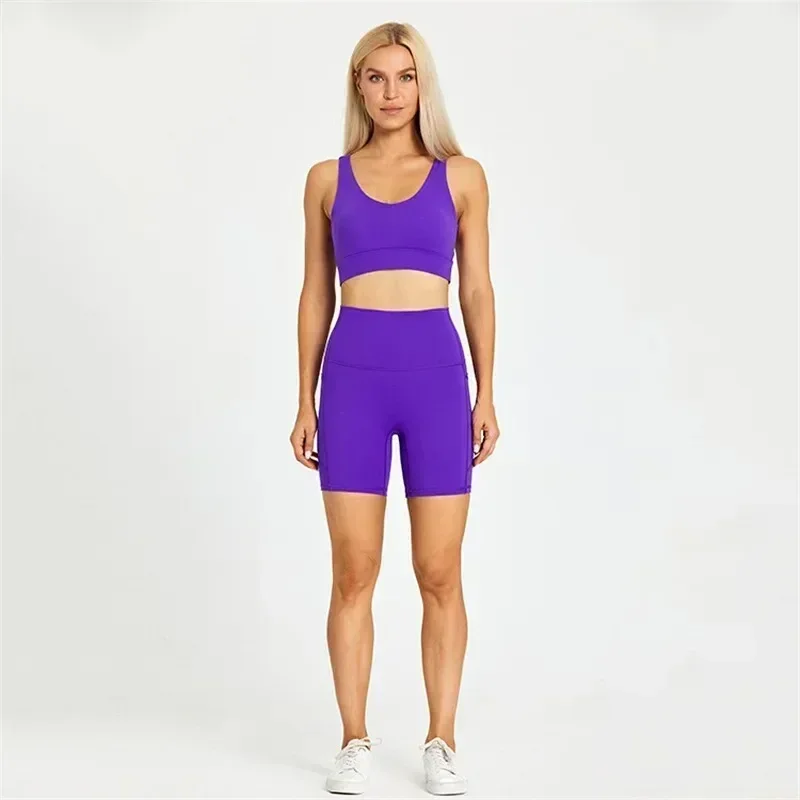 Lemon-Conjunto de Yoga para mujer, sujetador corto de cintura alta para Fitness, traje deportivo de 2 piezas, mallas cortas para montar en el gimnasio, entrenamiento de entrenamiento con almohadilla para el pecho