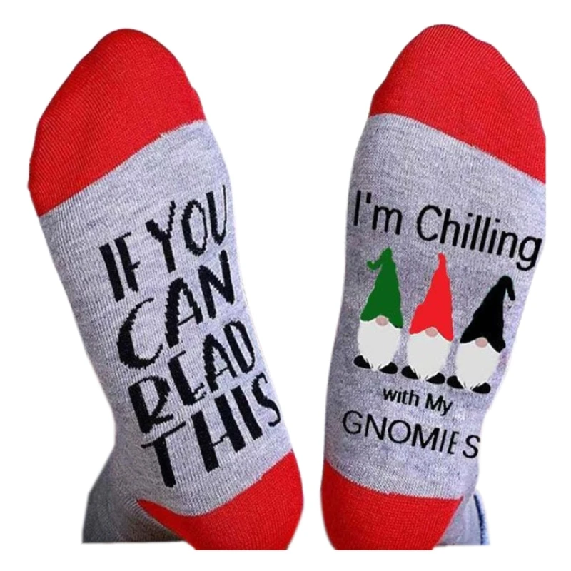 Christmas Funny Sayings Cotton Socks Novelty Read This I Chilling with Gnomes Letters Holiday Drop Shipping