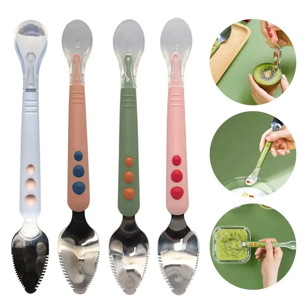 Baby Fruit Scraping Mud Spoon Feeding Dual-Head Spoon Soft Silicone Spoons Baby Easy To Eat Fruit Spoon Mother And Baby Supplies