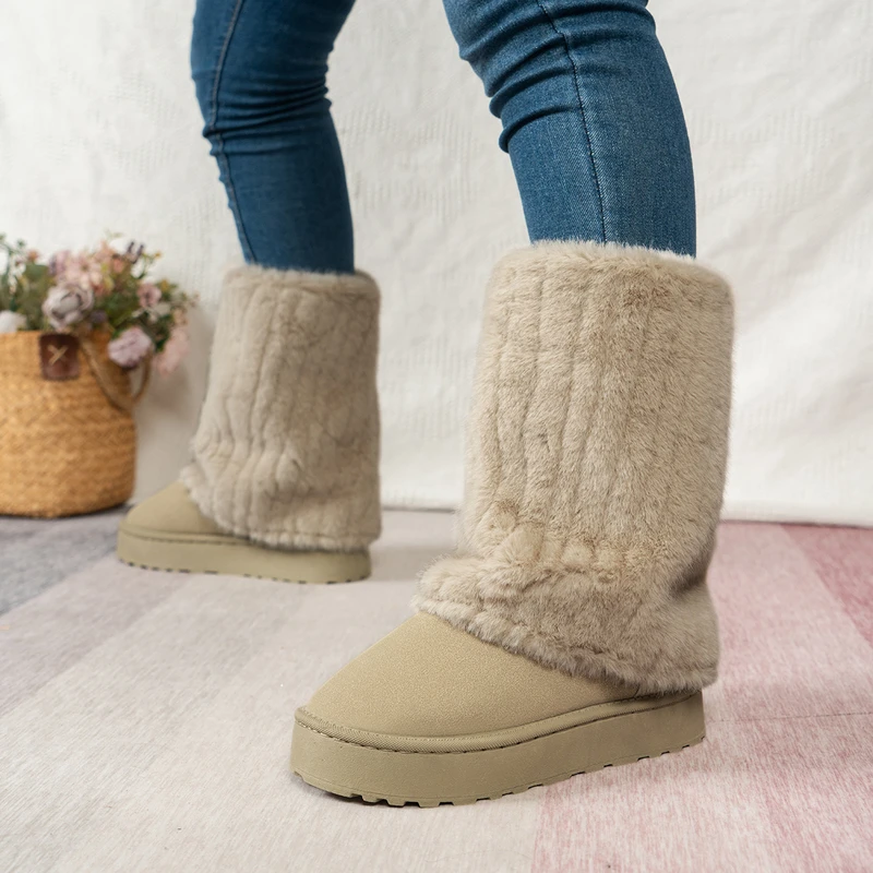 Scarpe da donna 2024 stivali da donna a metà polpaccio di marca moda stivali giornalieri con bordo rovesciato donna nuovi stivali da neve corti in