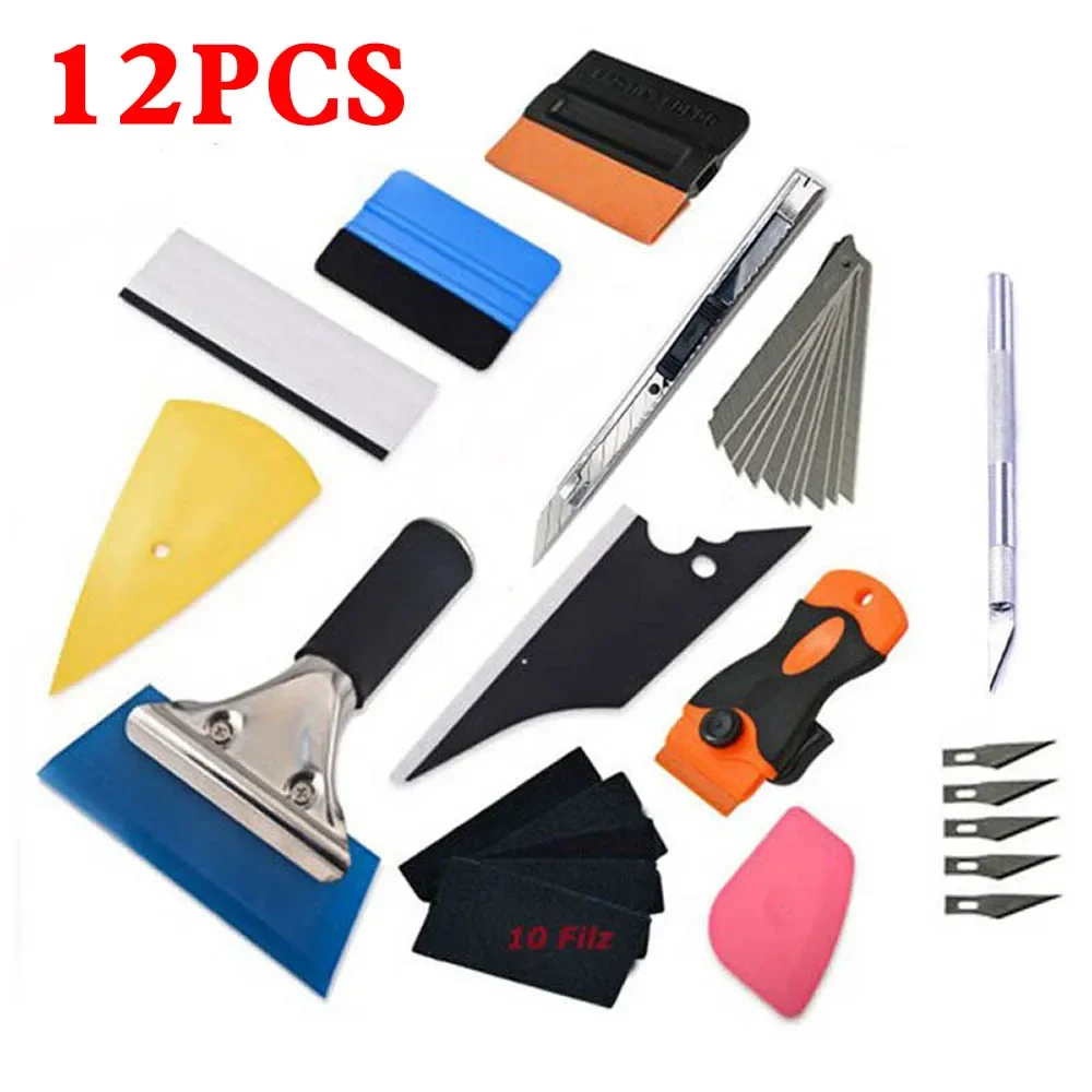 

12Pcs Set Car Tools Wrap Film Sticker Wrapping Tool Auto Window Foil Squeegee Razor Scraper Cutter Aid Tool Window Tinting