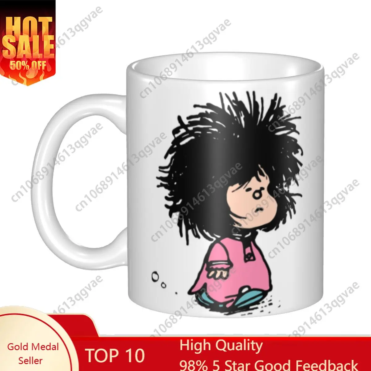 

Humor Manga Mafalda Coffee Mugs DIY Custom Quino Argentina Cartoon Ceramic Mug Creative Gift