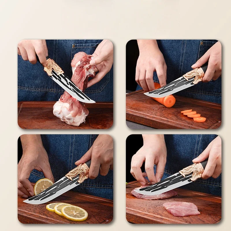 سكين مطبخ متعدد الأغراض للحوم شواء سكين الطبخ الصيد قطعة العاج سكين الفولاذ المقاوم للصدأ سكين الجزار مقبض بلاستيكي #4