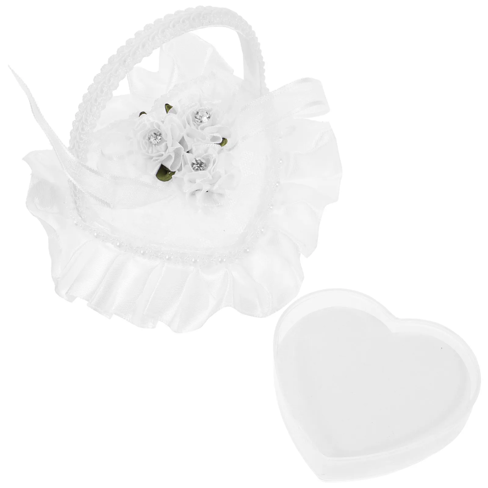 Mini Lace Heart Ring Pillow Wedding Ring Holder Ceremony Display Box with Handle Elegant Engagement Cushion