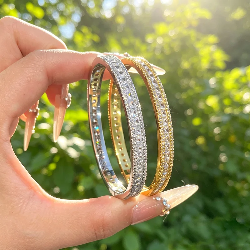 For Women Luxury Cubic Zirconia Tennis Bangles Water Drop Design Classic Square Jewelry for Party Wedding Top Quality New Brand