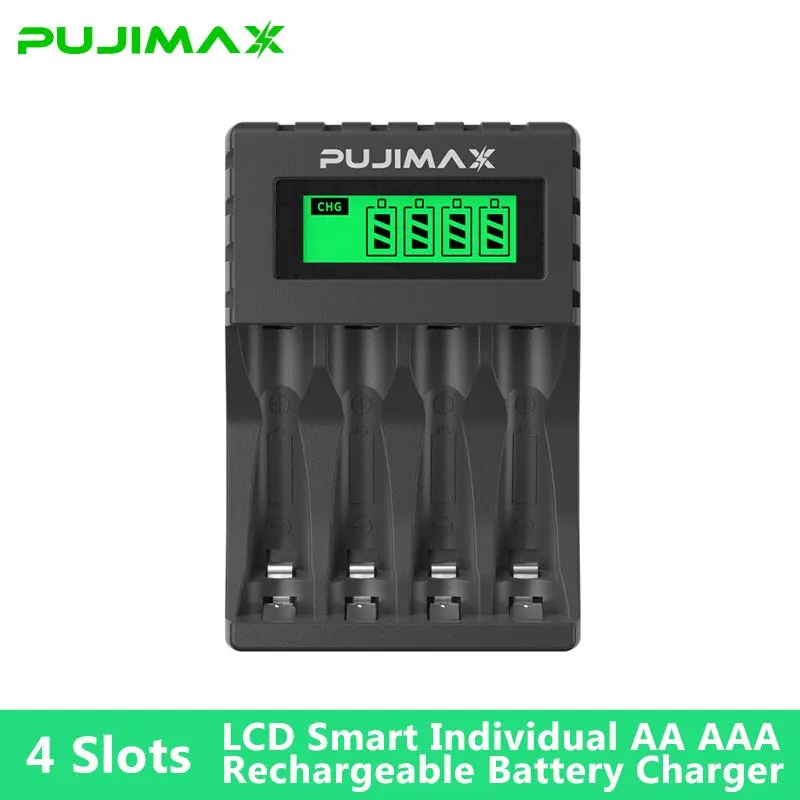 PUJIAMX AA/AAA เครื่องชาร์จแบตเตอรี่แบบชาร์จไฟได้จอแสดงผล LCD อะแดปเตอร์แบบพกพาสาย USB TypeC แบตเตอรี่อินเทอร์เฟซเครื่องมือชาร์จเร็ว