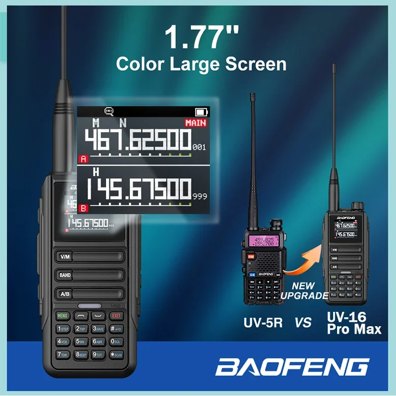 BaoFeng UV-16 Pro Max Type-C carica Wirless Copy Frequency UV-16 AM Radio multibanda IP68 impermeabile 999CH Radio bidirezionale nera