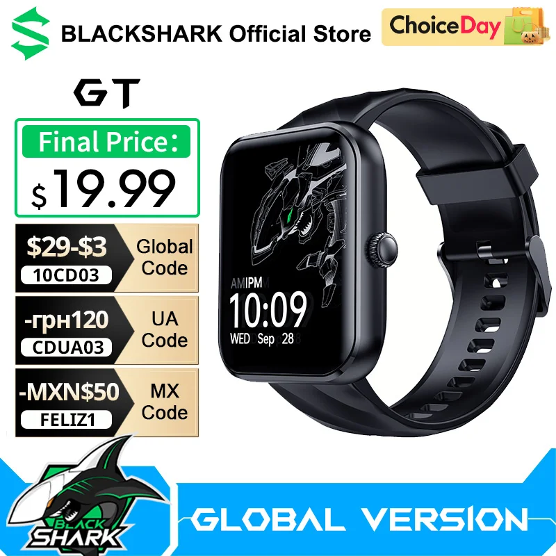 Глобальная версия Black Shark GT Smartwatch 1,78-дюймовый AMOLED-дисплей 10-дневный срок службы батареи Смарт-часы 100 спортивных режимов IP68 Водонепроницаемые