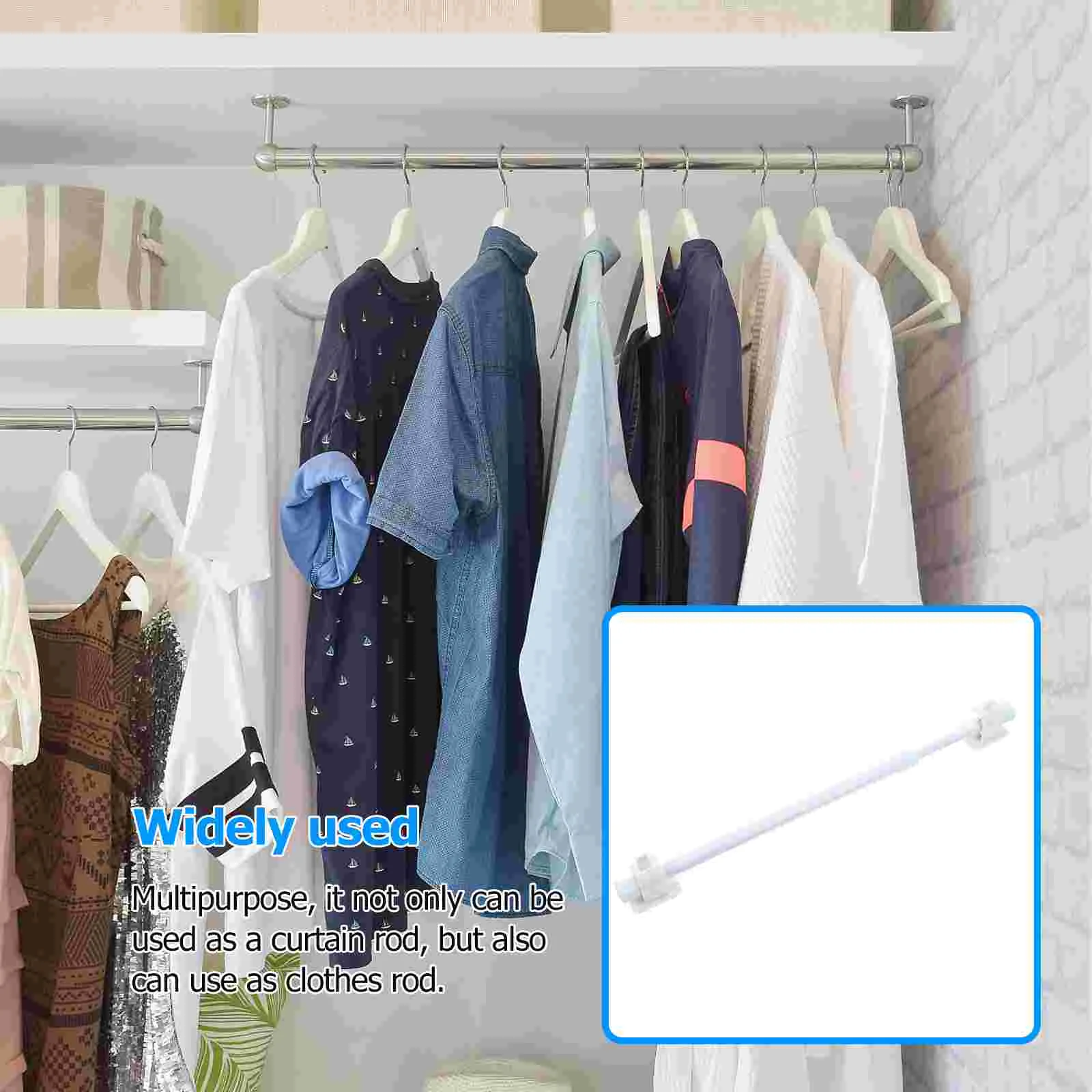 Tension Curtain Rod Bar Telescopic Shower Pole Punch-free Wardrobe Clothes Iron Hangers