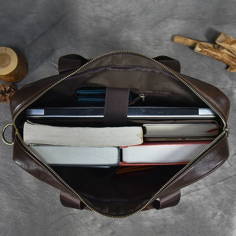 Luxe Merk Lederen Heren Laptoptas 14 Inch Lederen Zakelijke Tas Mannelijke Aktetassen Werk Draagtas Met Riem Mannelijke Messenger Bag