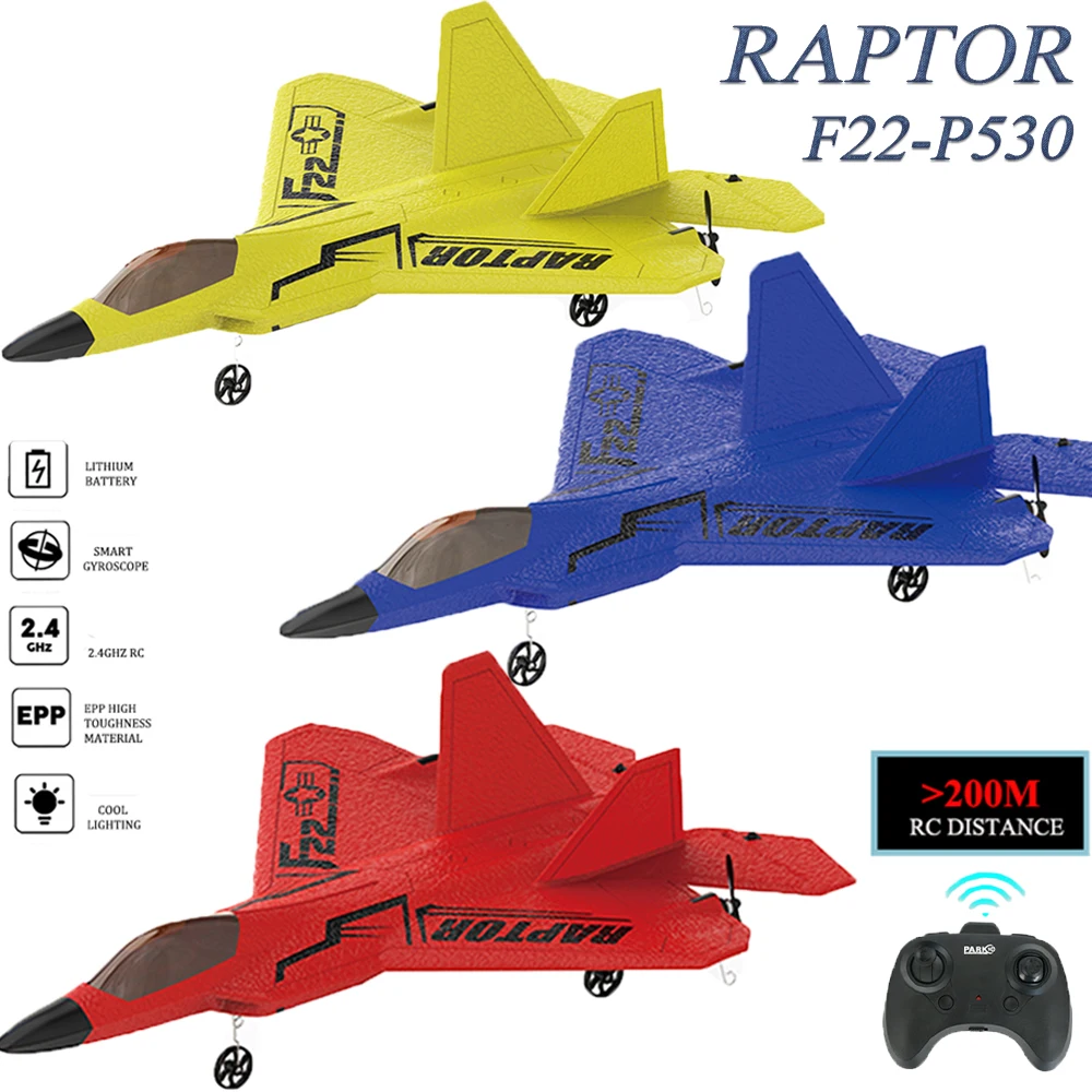 Najnowszy 2.4G 2CH RC Samolot Raptor F22-P530 Kolorowe kolory Wersja wojenna Światło LED z żyroskopem Zabawki Prezent dla chłopców Prezent