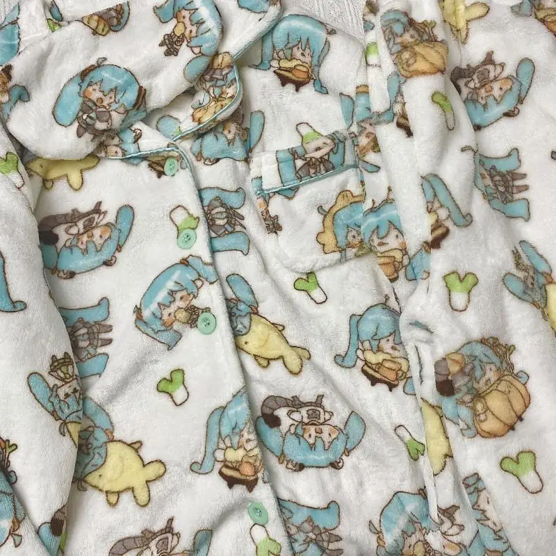 Y2K Anime Girly Hatsune Mikus Cartoon Flannel Thicken Pajamas Loungewear Set Anutumn Winter Sweet Women Long Sleeves Home Cothes