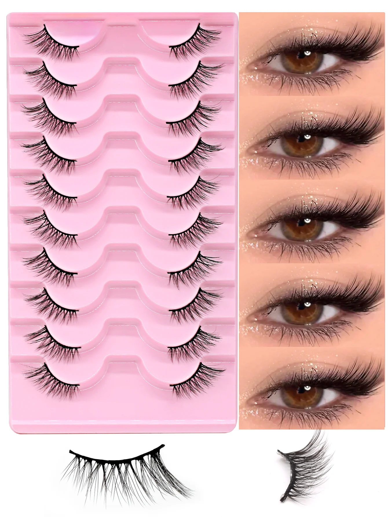 10 Pairs Cat Eye Half Eyelashes End Eye Elongated Half Lashes Crossed Enlarged Double Eye Lash Soft and Grafting False Eyelashes