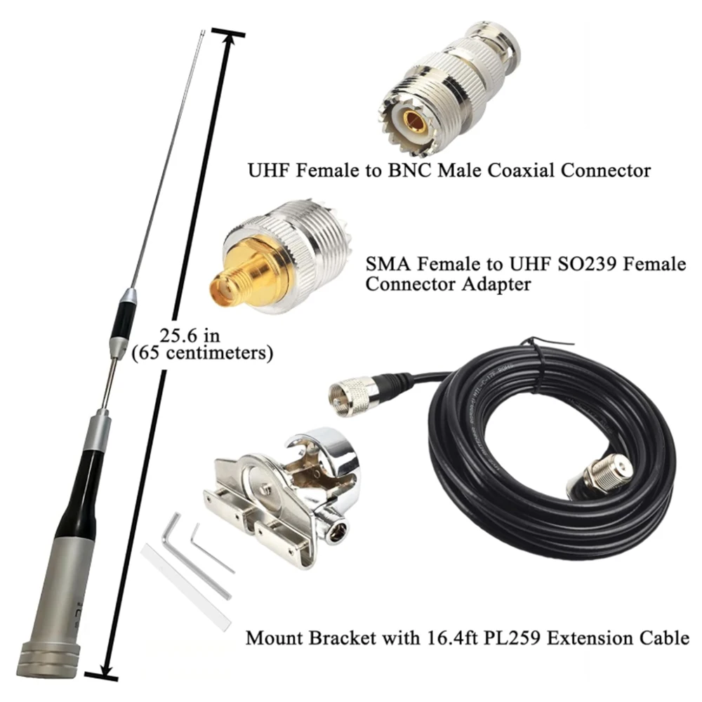 Long-Range VHF UHF Mobile Antenna - Perfect for Vehicles and Walkie Talkies-Dual Band 136-174MHz&400-470MHz - Easy Installation