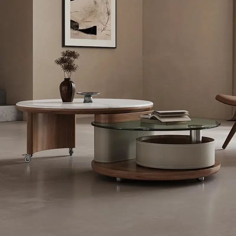 طاولة قهوة دوارة متعددة الوظائف من حجر الكريستالات الدقيقة #1