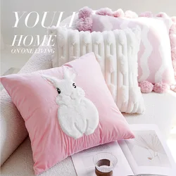 45x45CM Pink Cute Rabbit Throw Pillow Cover Cream Simple Stamping Waist Cushion Cover Decor Home Decorative Pillowcase