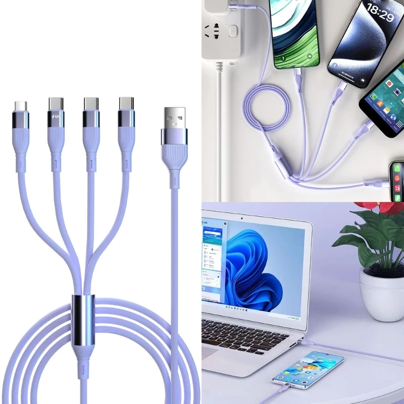 

M6CA 150cm/4.9ft USB to 1x Micro USB & 3x Type-C Cord Quick Wire Line