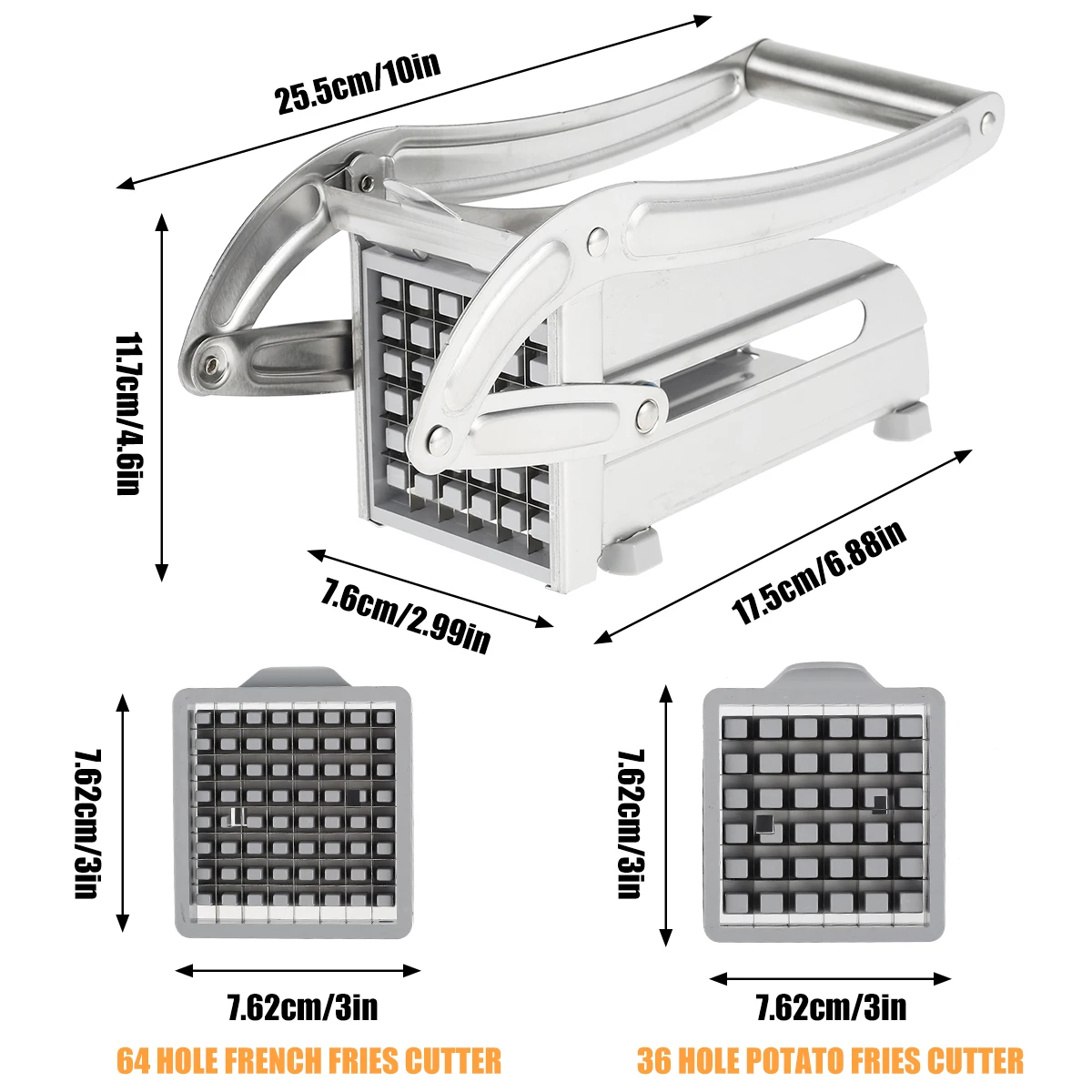 French Fry Cutter Multifunction Vegetable Fruit Chopper with 2 Stainless Steel Blades for French Fries Chips Maker Potato Slicer