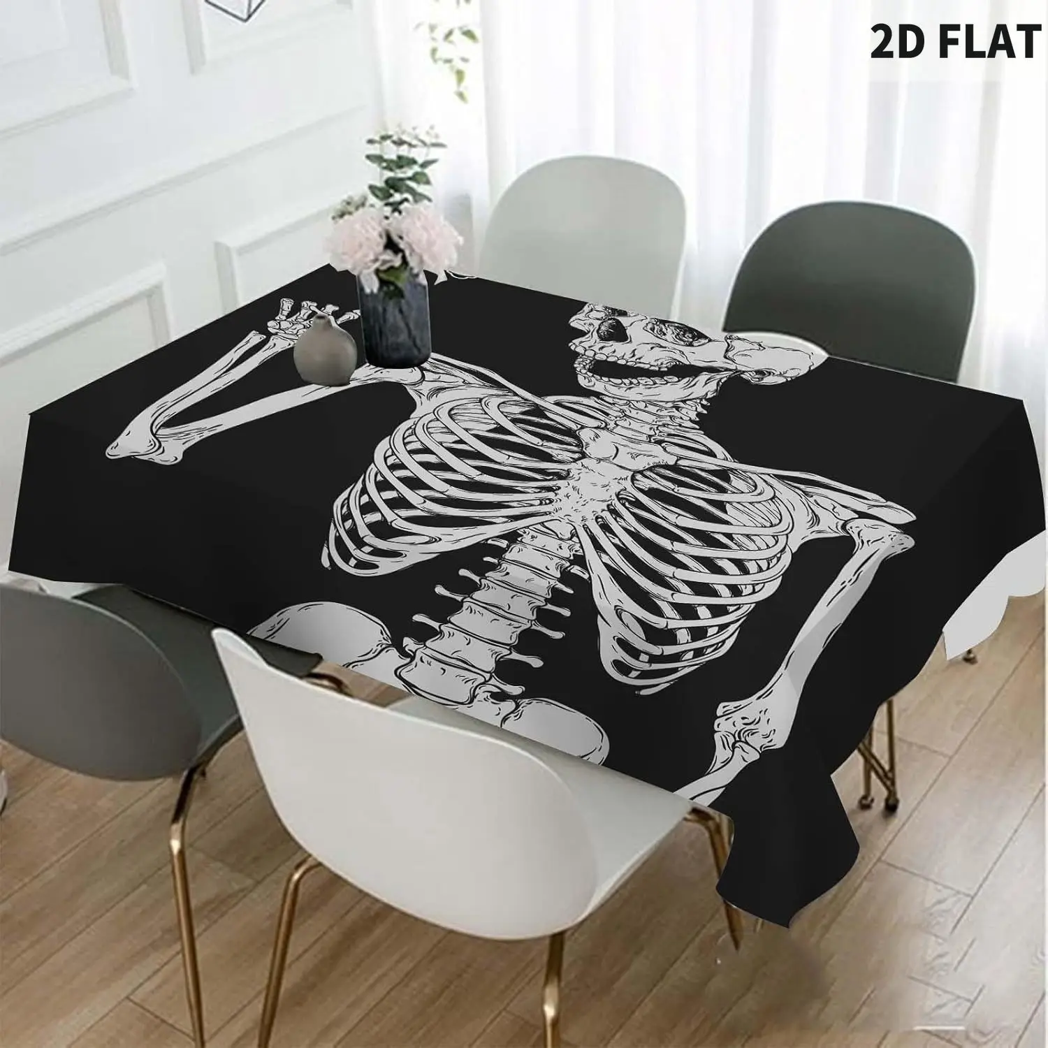 

2D FLAT Skeleton Funny Decorative Rectangle Tablecovers, Day of The Dead and Halloween, Have an Idea Polyester Table Cloths