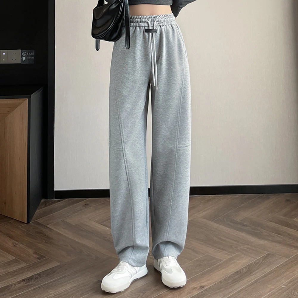 

Серые широкие спортивные брюки в европейском стиле для женщин весной и осенью, новые высококачественные хлопковые модные брюки-банан больших размеров