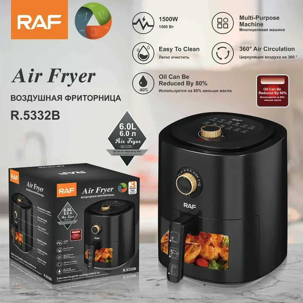 Household 6L Large Capacity Visible Air Fryer No Oil Smoke Multifunctional French Fries Machine