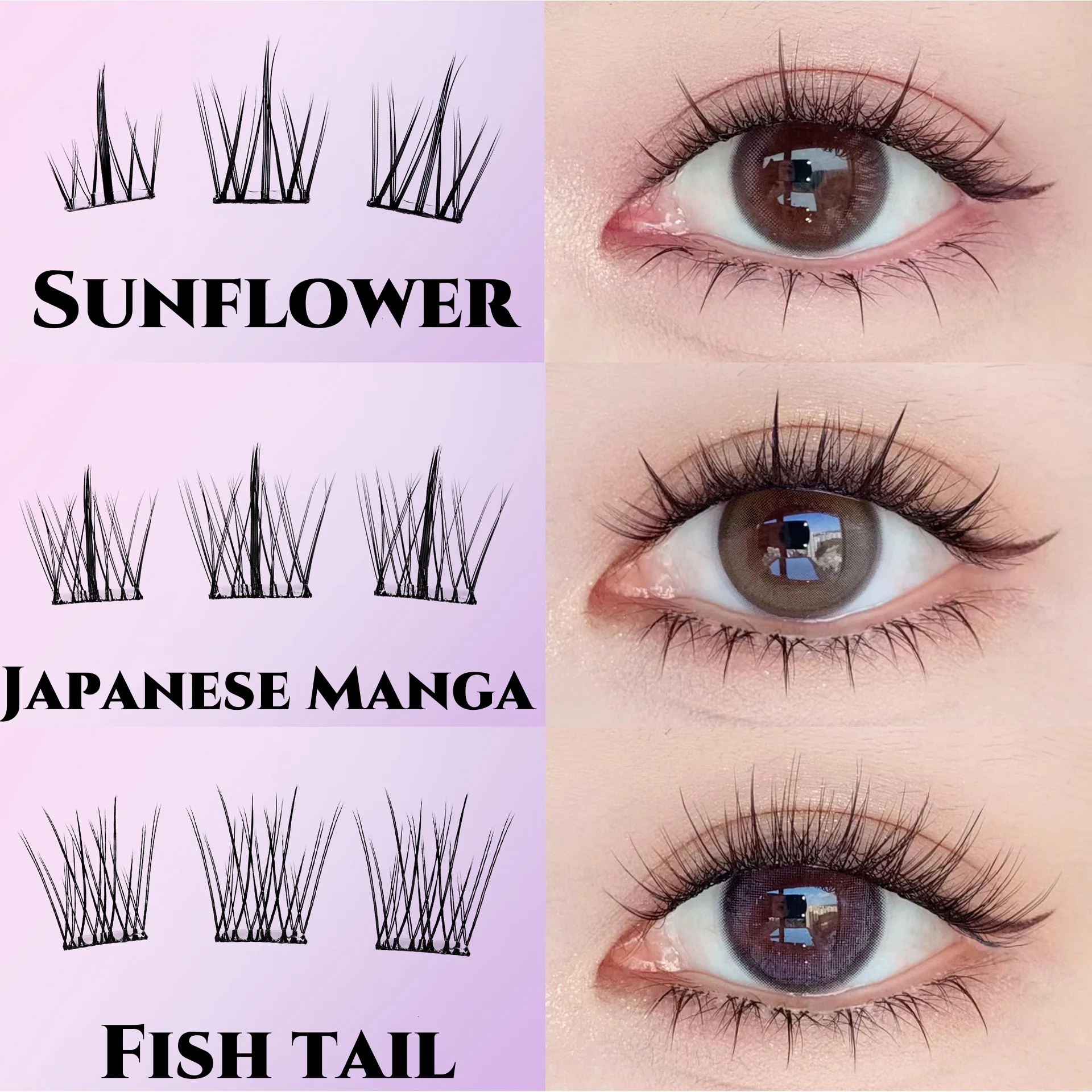MIAOJIE No-Glue False Eyelashes-Easy 3-Step Application, Cluster Lash Natural Look, Perfect for Beginners with Sunflower Design